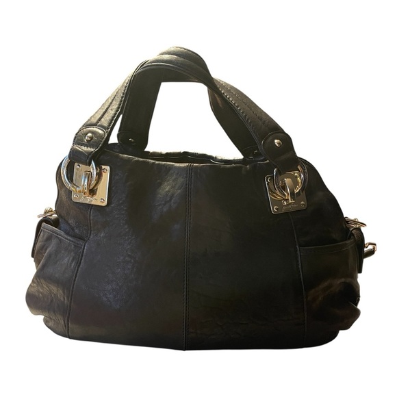 Junior Drake Breanna Satchel Clutch Shoulder Bag Black Leather Silver Hardware - Picture 4 of 16